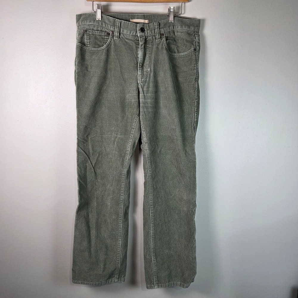 LL Bean Corduroy Pants Mens 33x30 Green Excellent Standard Fit Cotton Cords